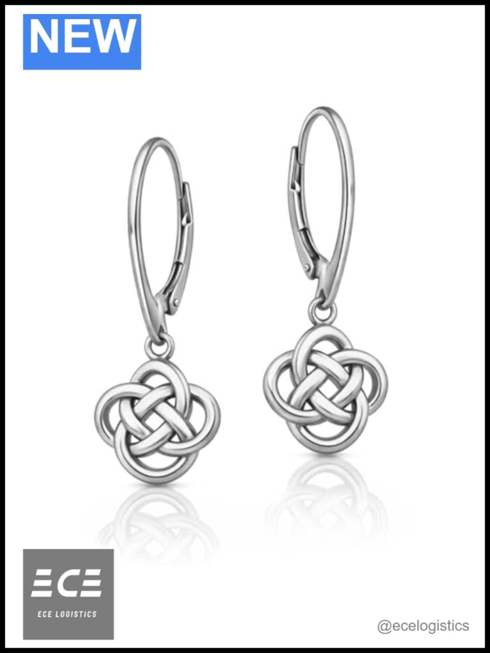 925 Sterling Silver Celtic Love Knot Leverback Dangle Earrings